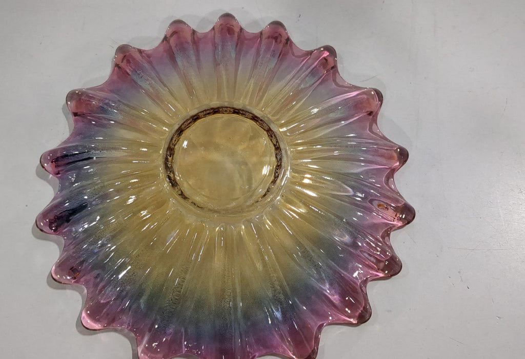 Iridescent Glass Starburst Bowl Ruffled Rim