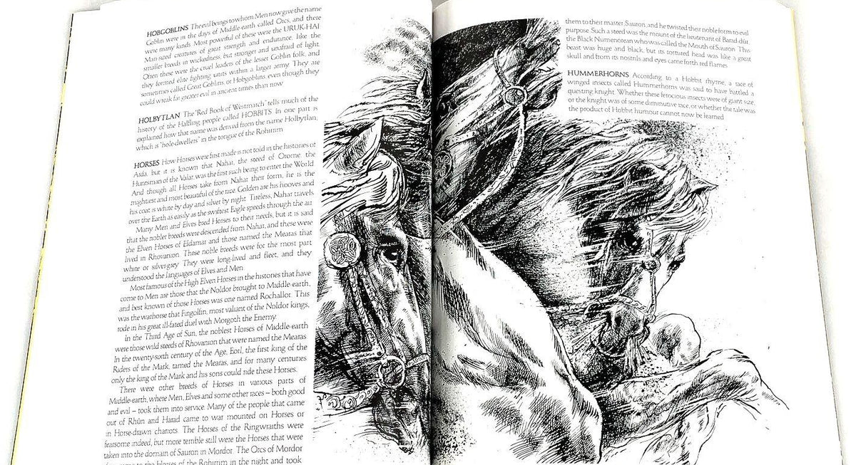 David Day Guide to Tolkien's World A Bestiary, yellow illustrated hardcover with purple gilt spine, view 7
