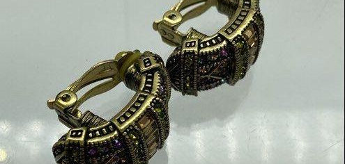 Heidi Daus Antiqued Gold Crystal Pave Clip-On Hoops