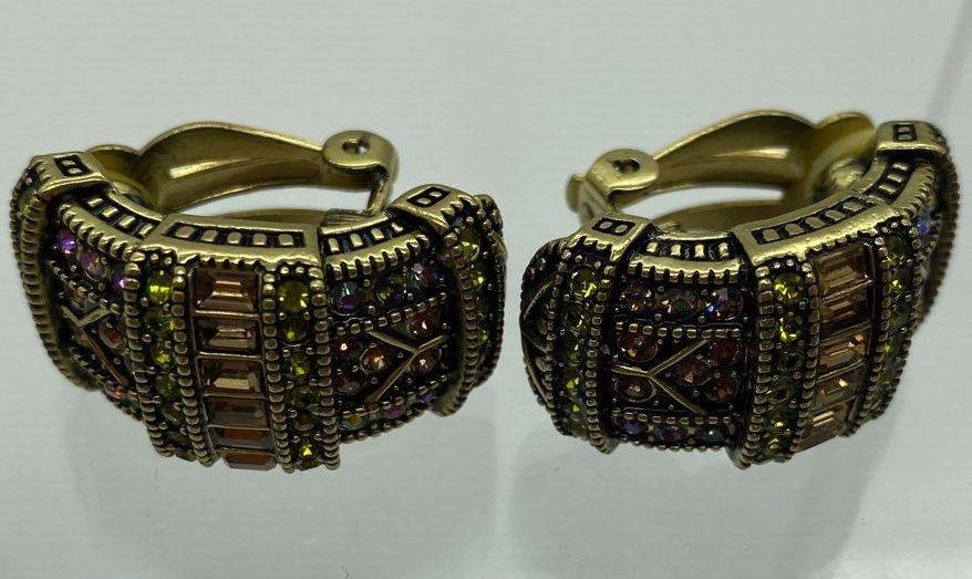Heidi Daus Antiqued Gold Crystal Pave Clip-On Hoops