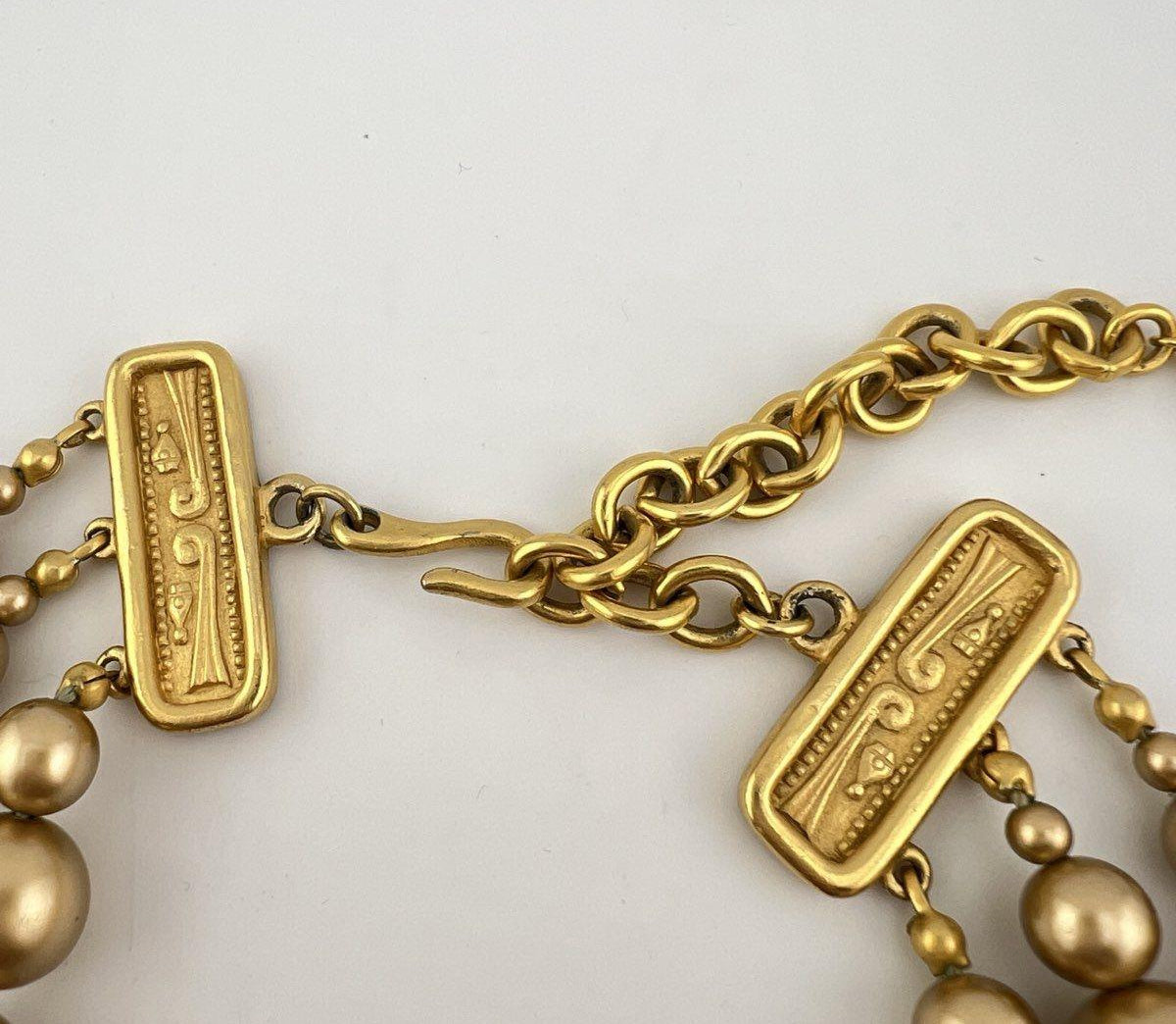 Carolee matte gold-tone triple-strand knotted bead necklace with matching round clip earrings, view 4