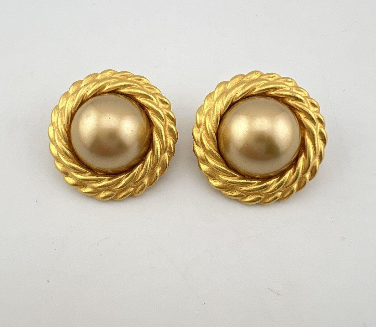 Carolee matte gold-tone triple-strand knotted bead necklace with matching round clip earrings, view 6