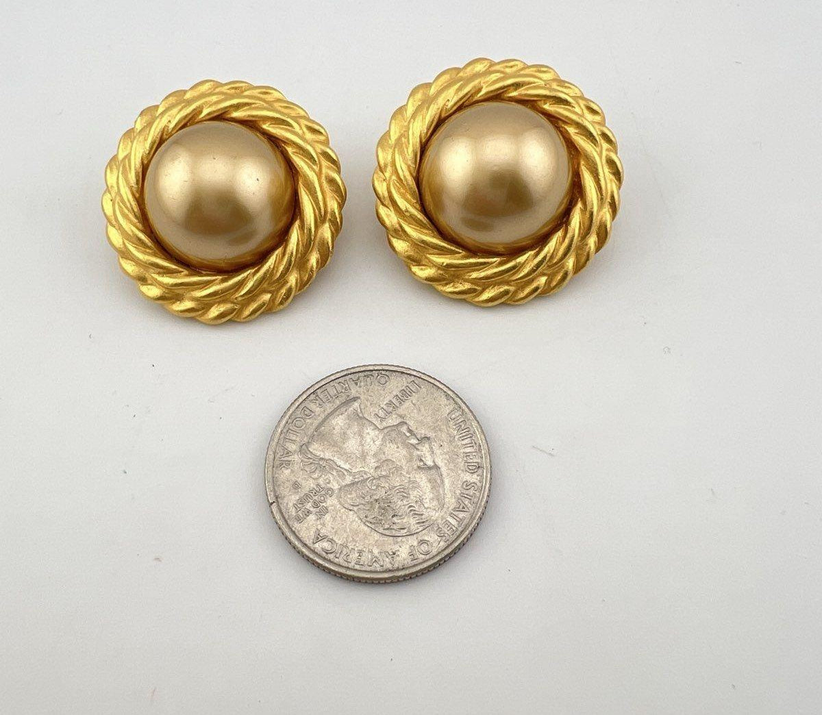 Carolee matte gold-tone triple-strand knotted bead necklace with matching round clip earrings, view 7