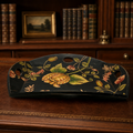 Black Floral Toleware Wooden Gallery Serving Tray