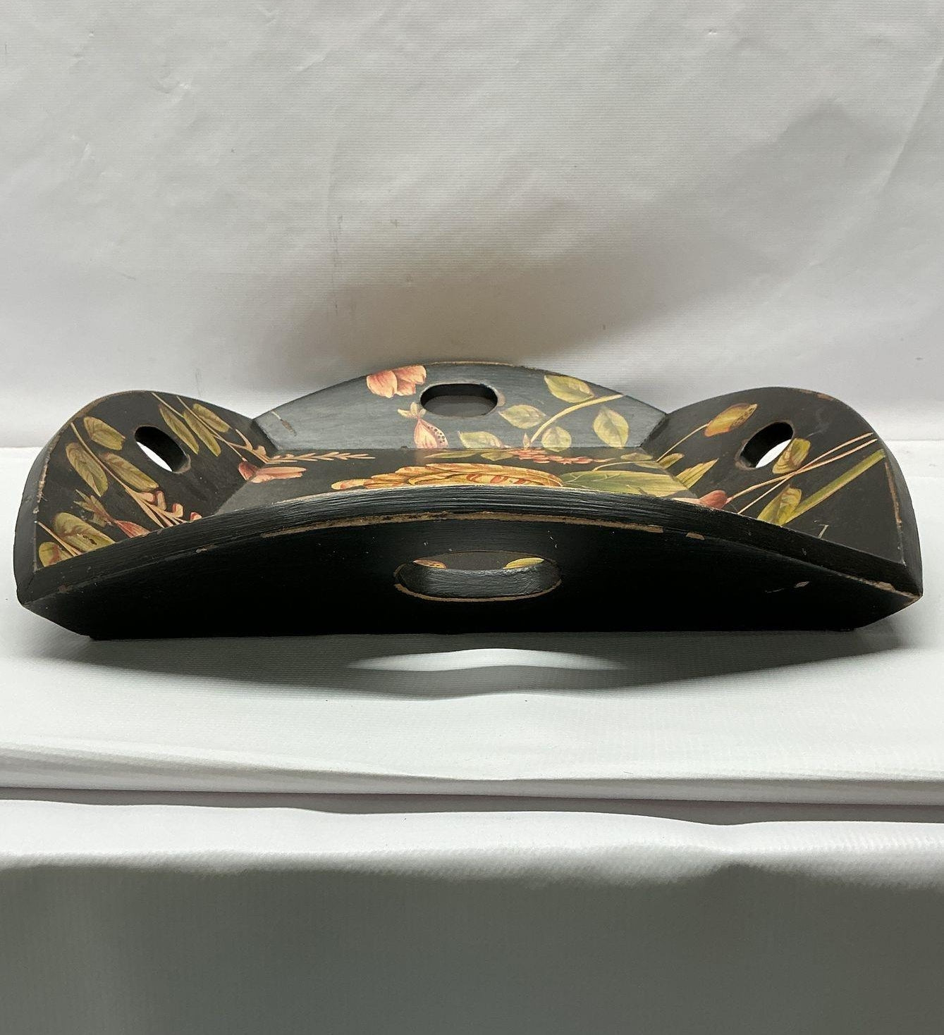 Black Floral Toleware Wooden Gallery Serving Tray