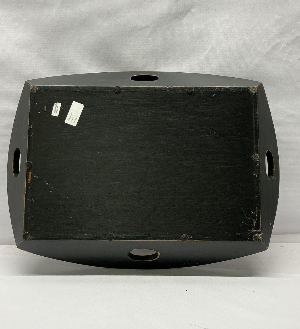 Black Floral Toleware Wooden Gallery Serving Tray