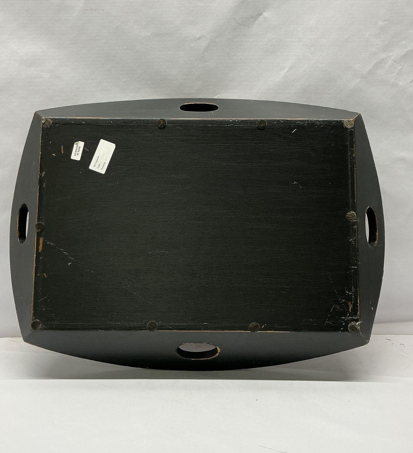 Black Floral Toleware Wooden Gallery Serving Tray