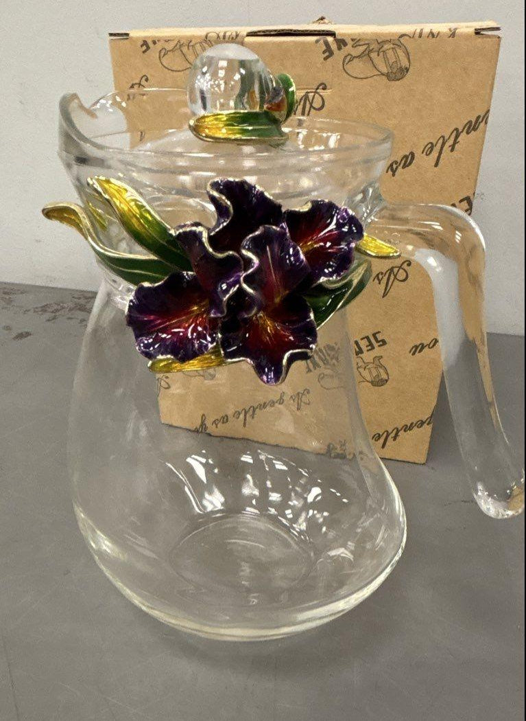 Semake Enamel Iris Glass Tea Set, 9-Piece Pitcher, Mug & Spoon Set