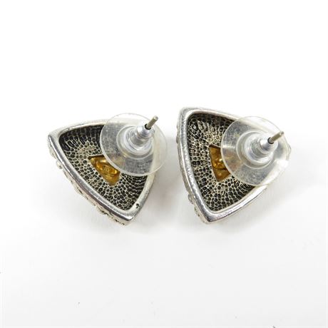 1990's Brutalist Silver and Gold-Tone Necklace and Earring Set [SA8438]