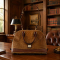 Dooney & Bourke Tan Lizard Embossed Satchel Brown Trim