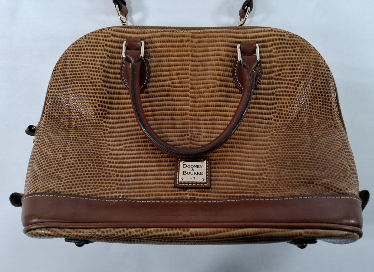Dooney & Bourke Tan Lizard Embossed Satchel Brown Trim
