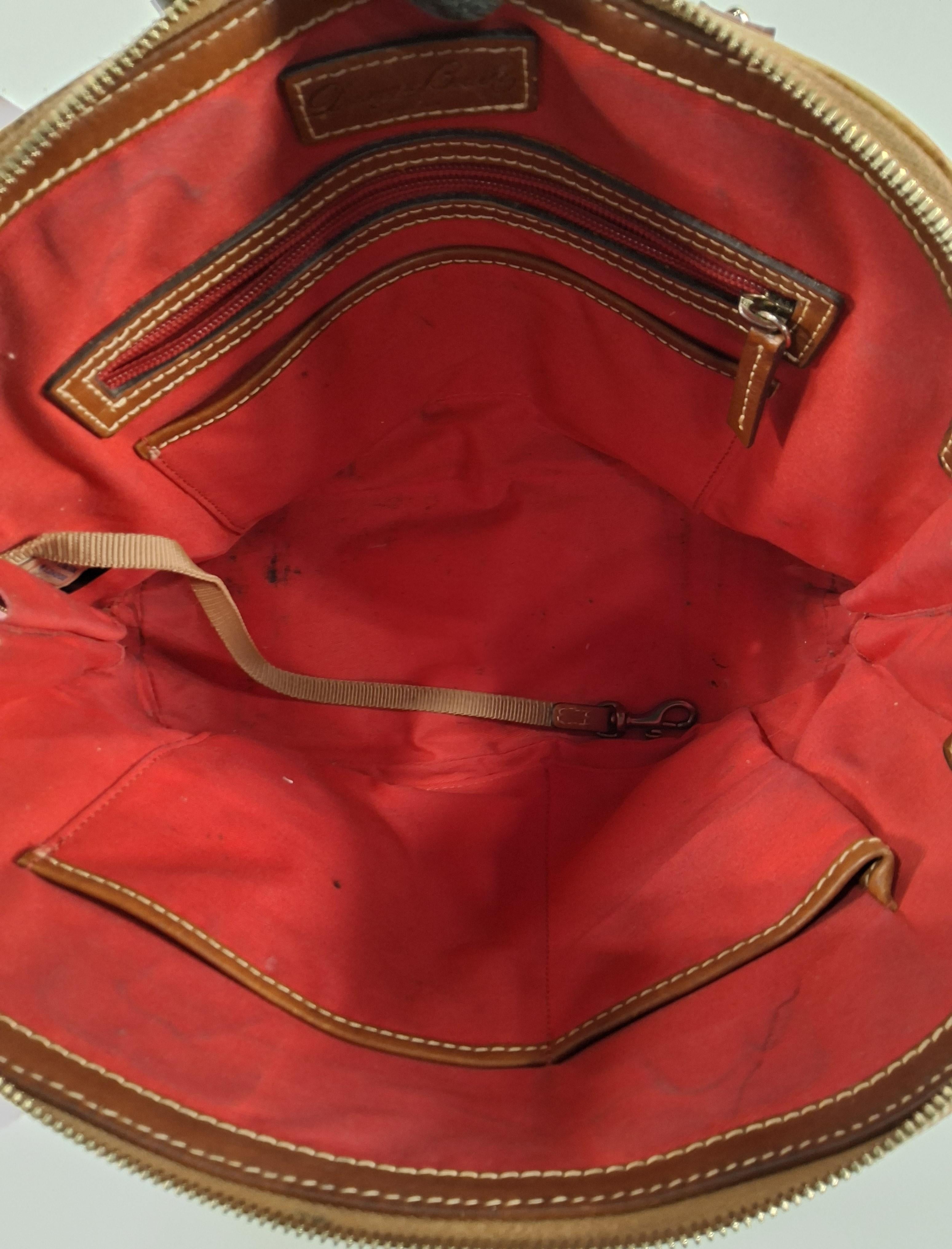 Dooney & Bourke Tan Lizard Embossed Satchel Brown Trim