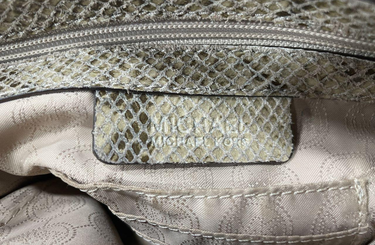 Michael Kors Womens Faux Leather Python Print Gold Hardware Satchel Bag