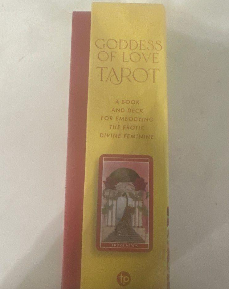 Goddess of Love Tarot boxed book and deck set in shrink wrap with goddess artwork amid roses, view 6