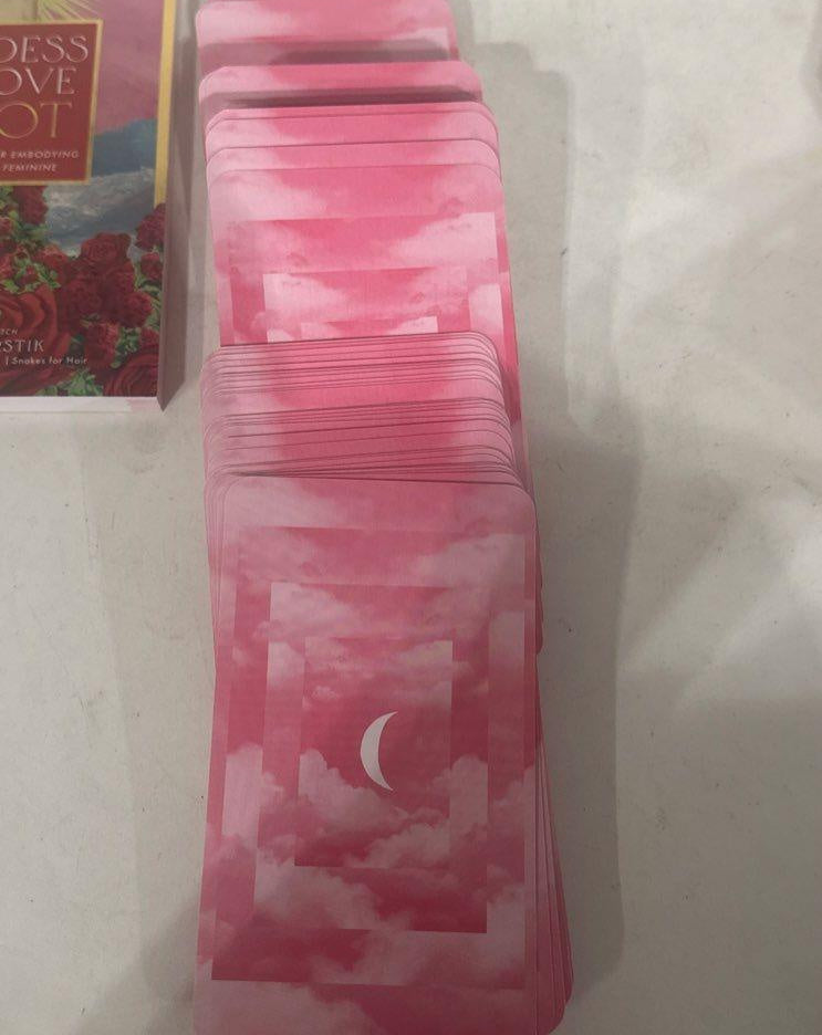Goddess of Love Tarot boxed book and deck set in shrink wrap with goddess artwork amid roses, view 8