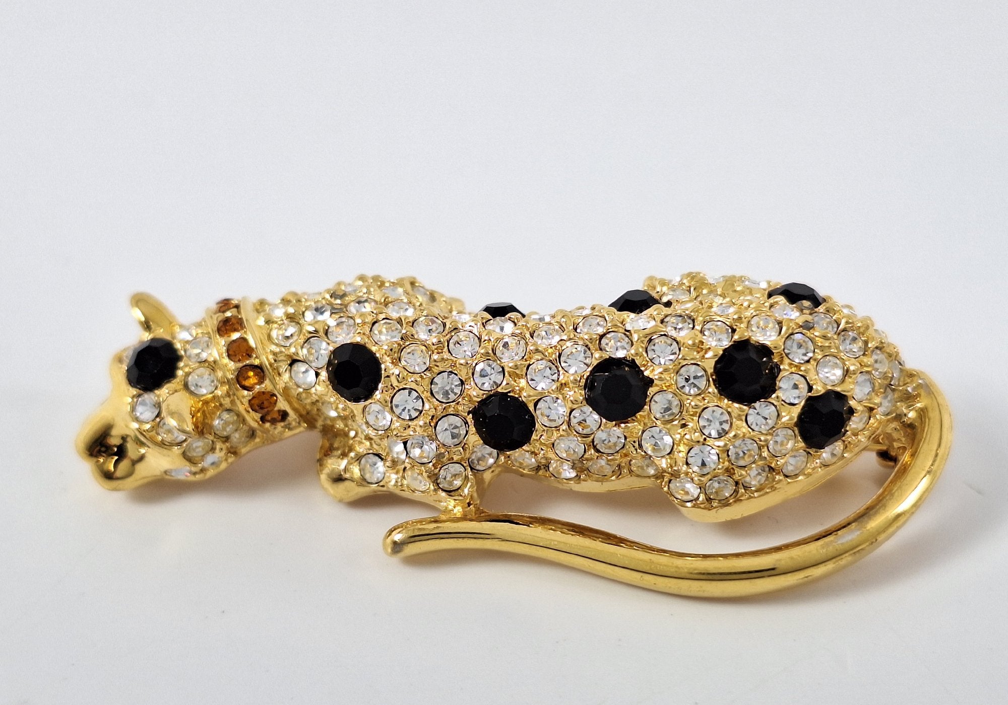Georgio Gold-Tone Rhinestone Leopard Brooch