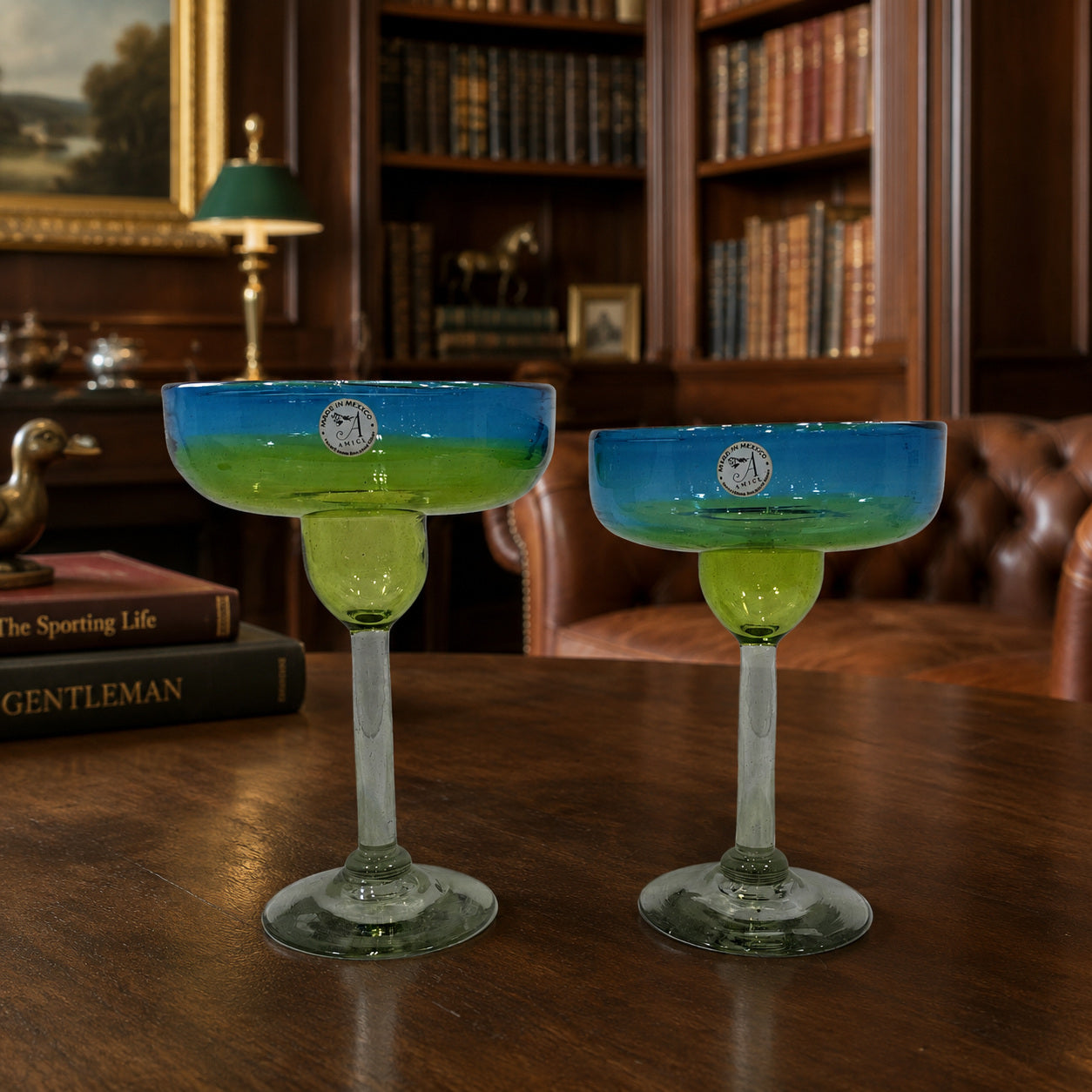 Amici Mexico Blue Green Recycled Glass Margarita Pair
