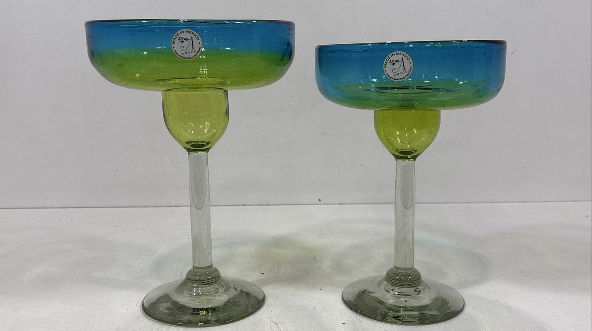 Amici Mexico Blue Green Recycled Glass Margarita Pair