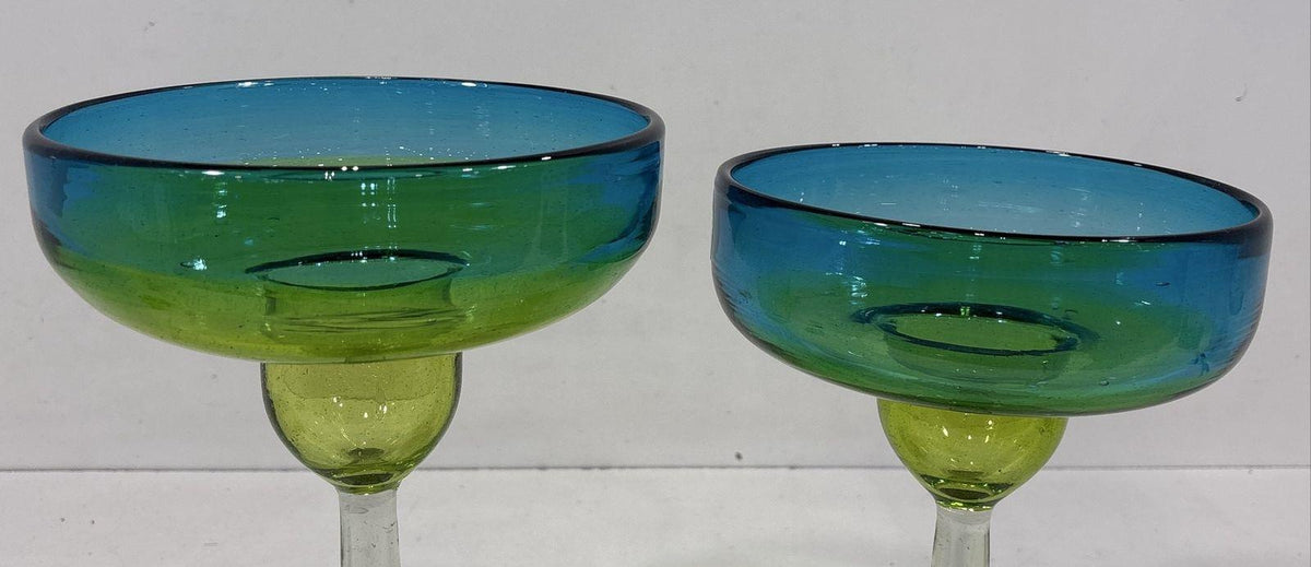 Amici Mexico Blue Green Recycled Glass Margarita Pair