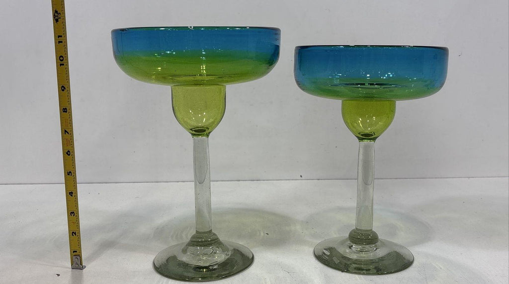 Amici Mexico Blue Green Recycled Glass Margarita Pair
