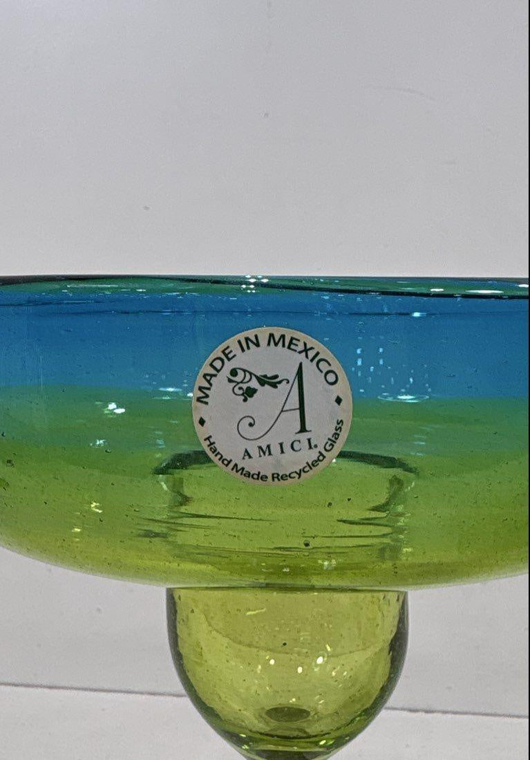 Amici Mexico Blue Green Recycled Glass Margarita Pair