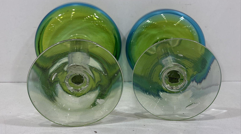 Amici Mexico Blue Green Recycled Glass Margarita Pair