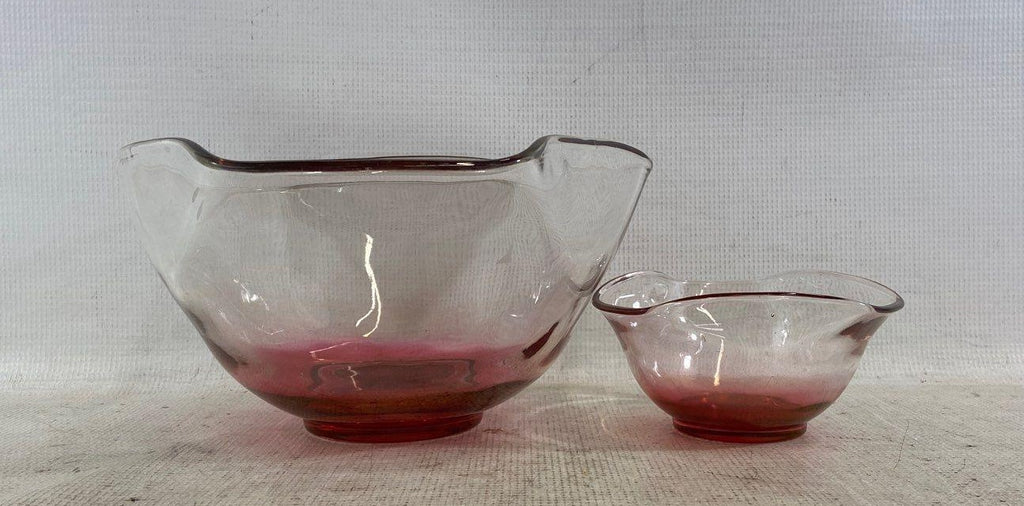 Free Form Clear And Red Glass Set of Art Glass Bowls