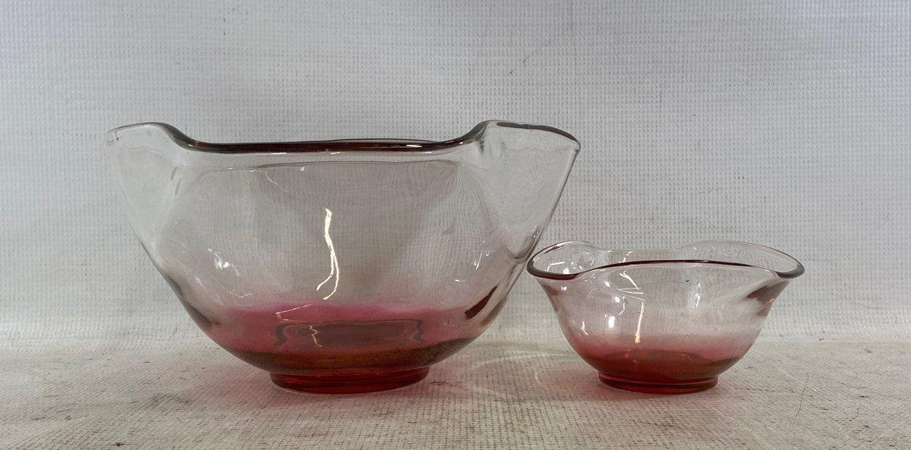 Free Form Clear And Red Glass Set of Art Glass Bowls
