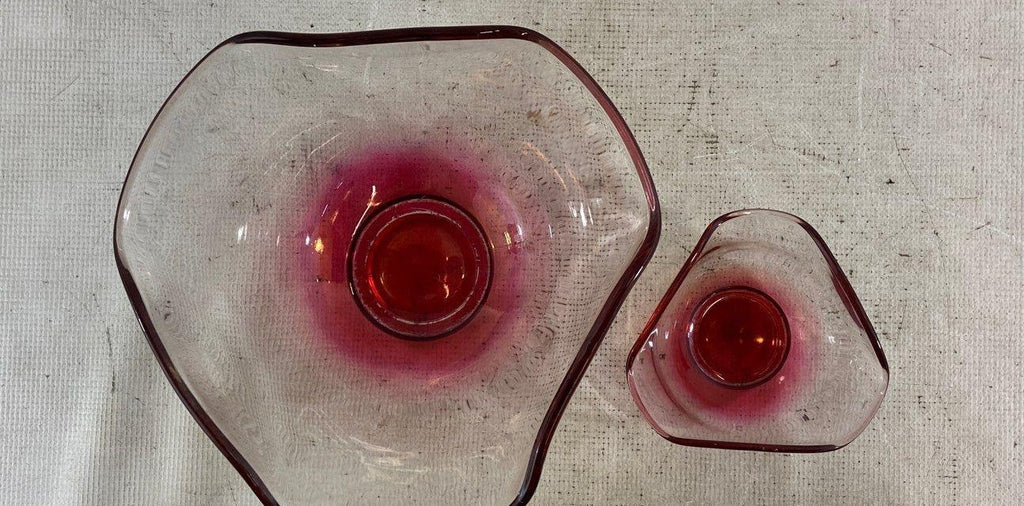 Free Form Clear And Red Glass Set of Art Glass Bowls