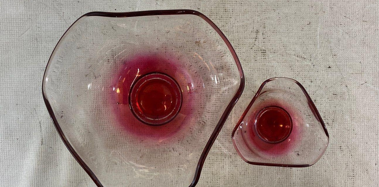 Free Form Clear And Red Glass Set of Art Glass Bowls
