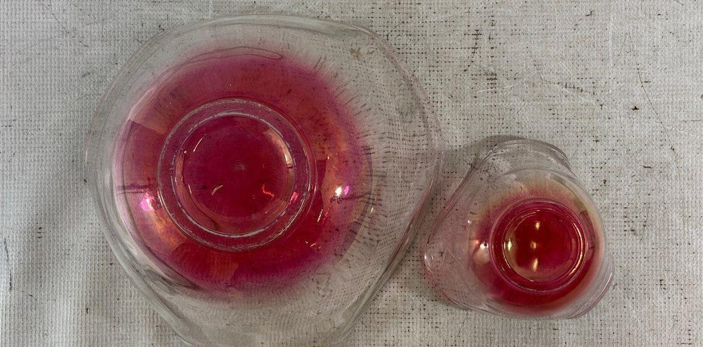 Free Form Clear And Red Glass Set of Art Glass Bowls