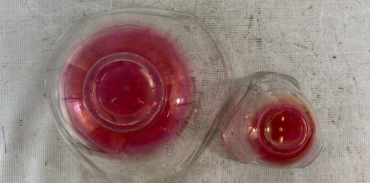 Free Form Clear And Red Glass Set of Art Glass Bowls