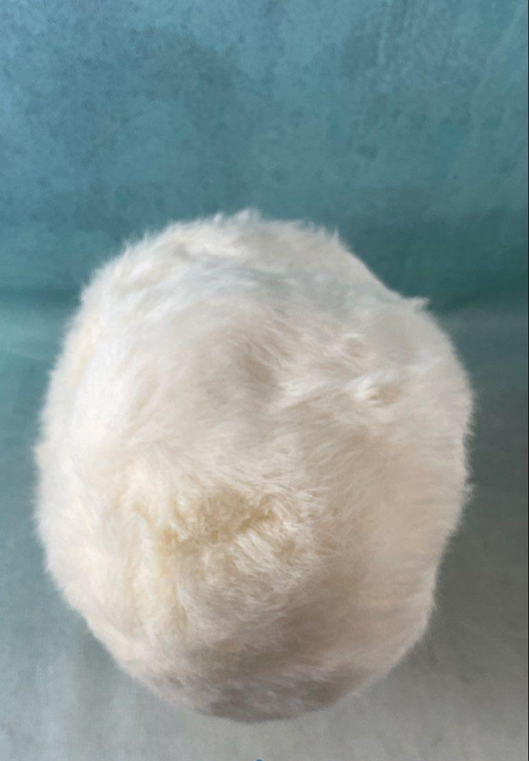 White plush bucket hat with black lining in hexagonal Lion Store Toledo hatbox, view 9
