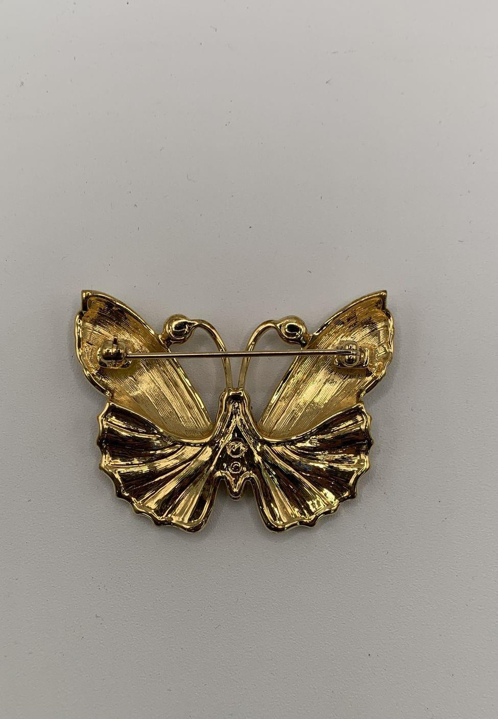 Swarovski Gold Tone Multi-Color Crystal Enamel Butterfly Brooch Pin