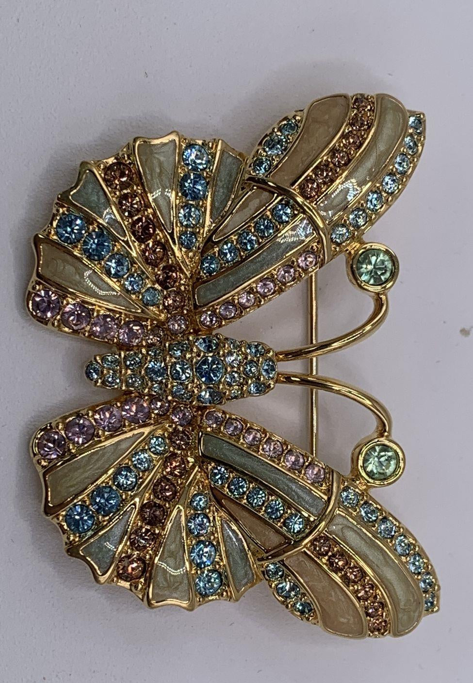 Gold-tone butterfly brooch with multicolor crystals and enamel, view 6