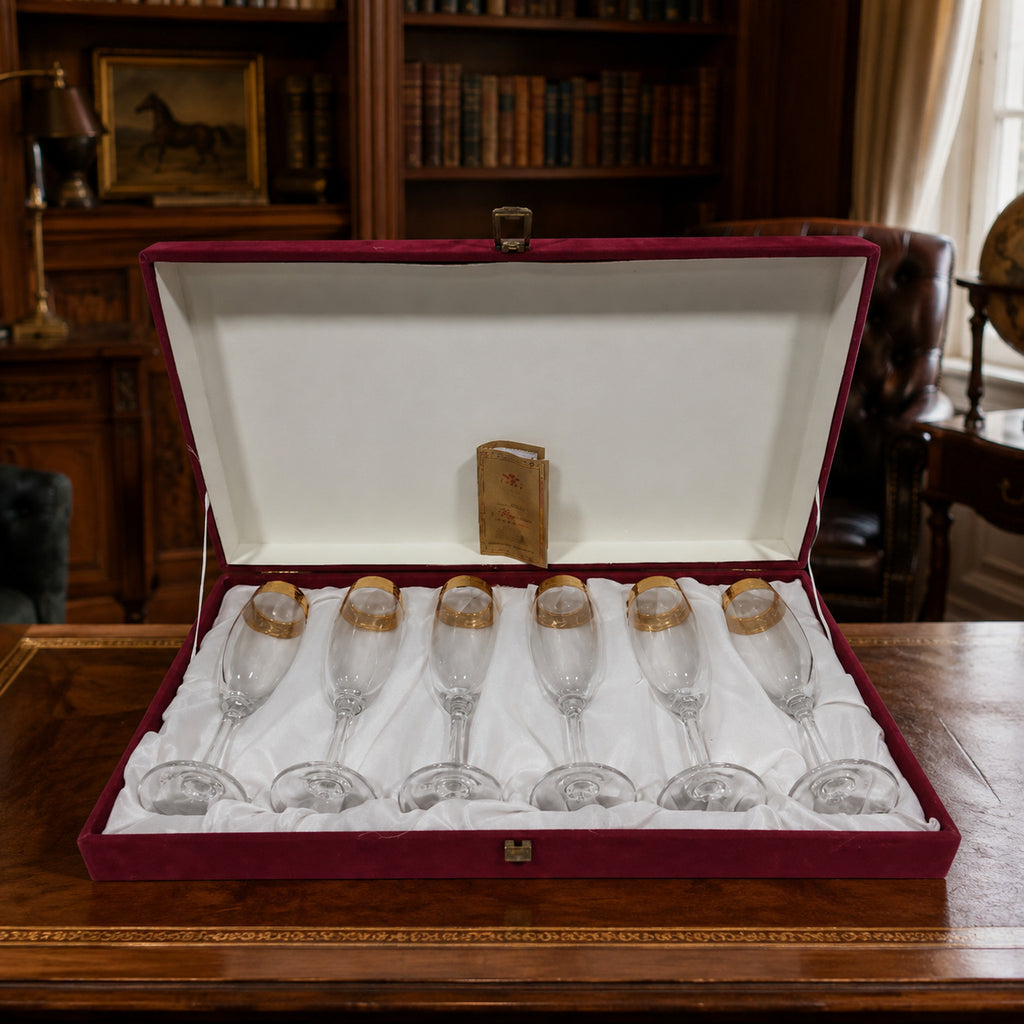 Prestige Gold Rim Champagne Flutes Set of 6 Boxed