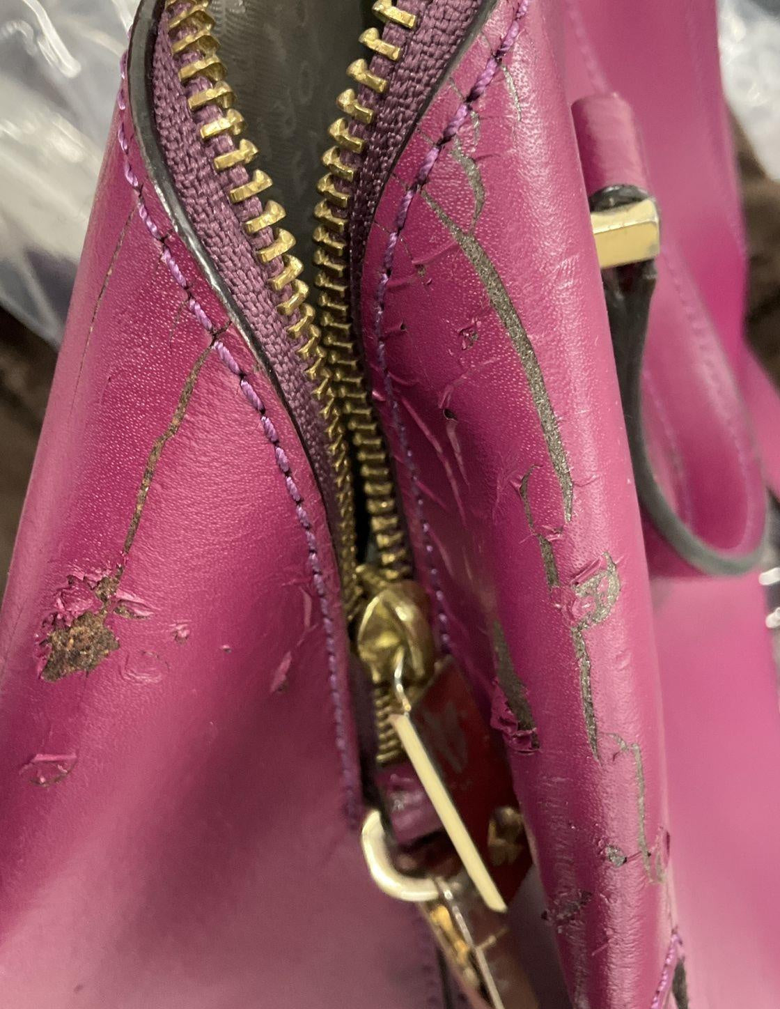 Kate Spade New York magenta leather structured satchel with gold-tone hardware and front plaque, view 12