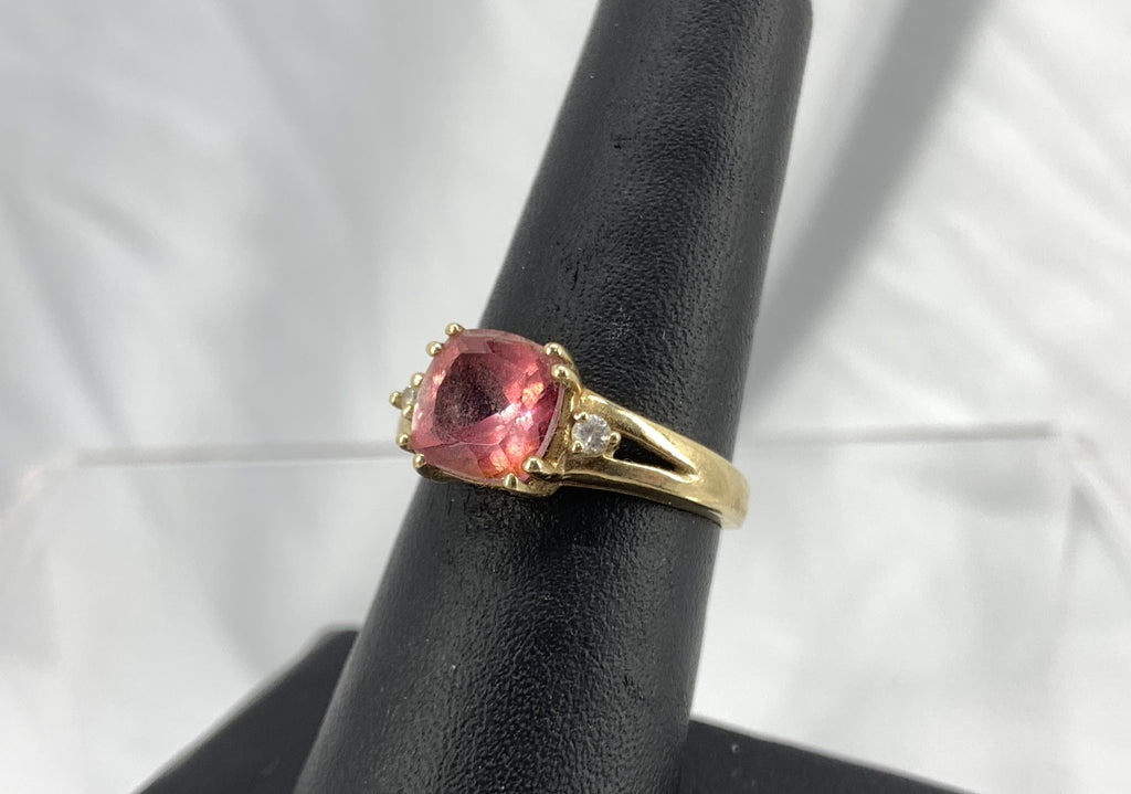 10K Yellow Gold Statement Ring with Pink Spinel and CZ Accents