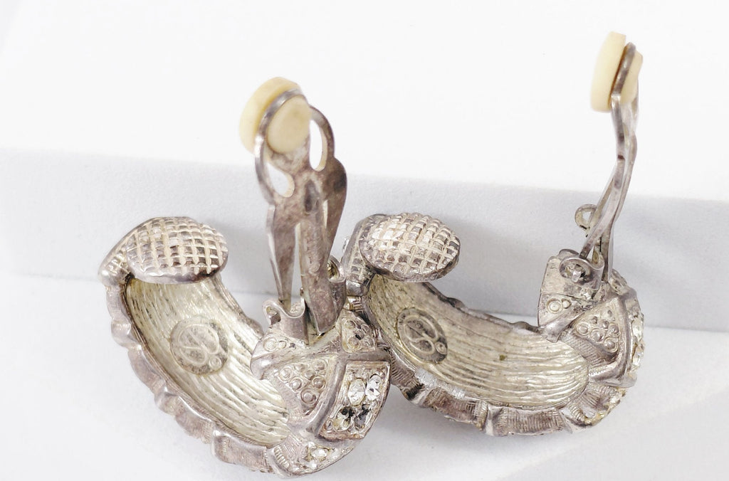Vintage St. John Silver-Tone Pave Crystal Clip Earrings