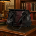 Simply Vera Vera Wang Black Burgundy Leather Inner Zipped Pockets Tote Bag