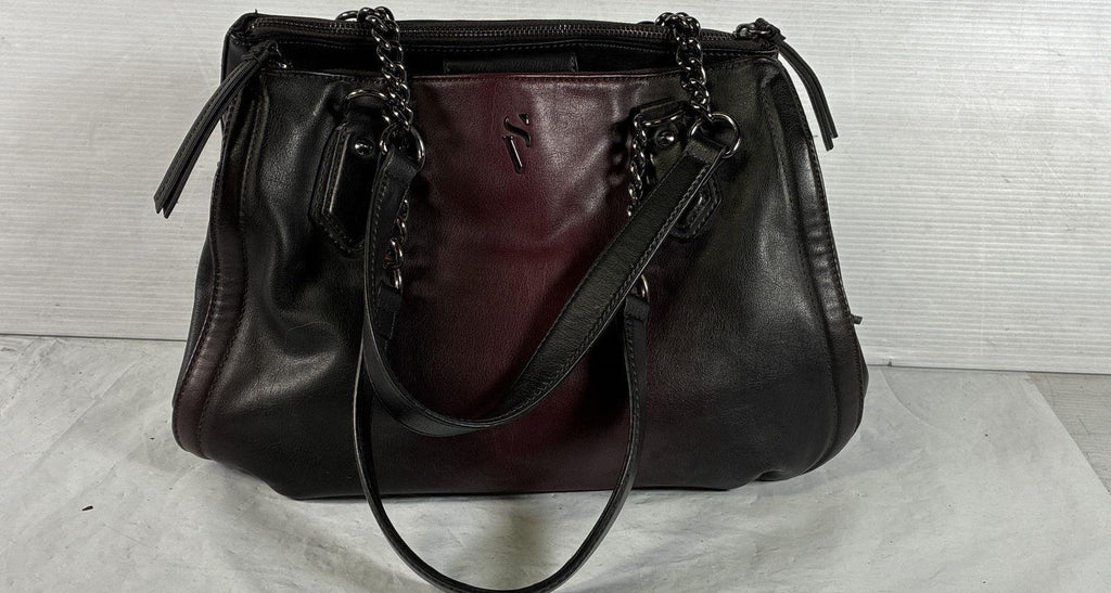 Simply Vera Vera Wang Black Burgundy Leather Inner Zipped Pockets Tote Bag