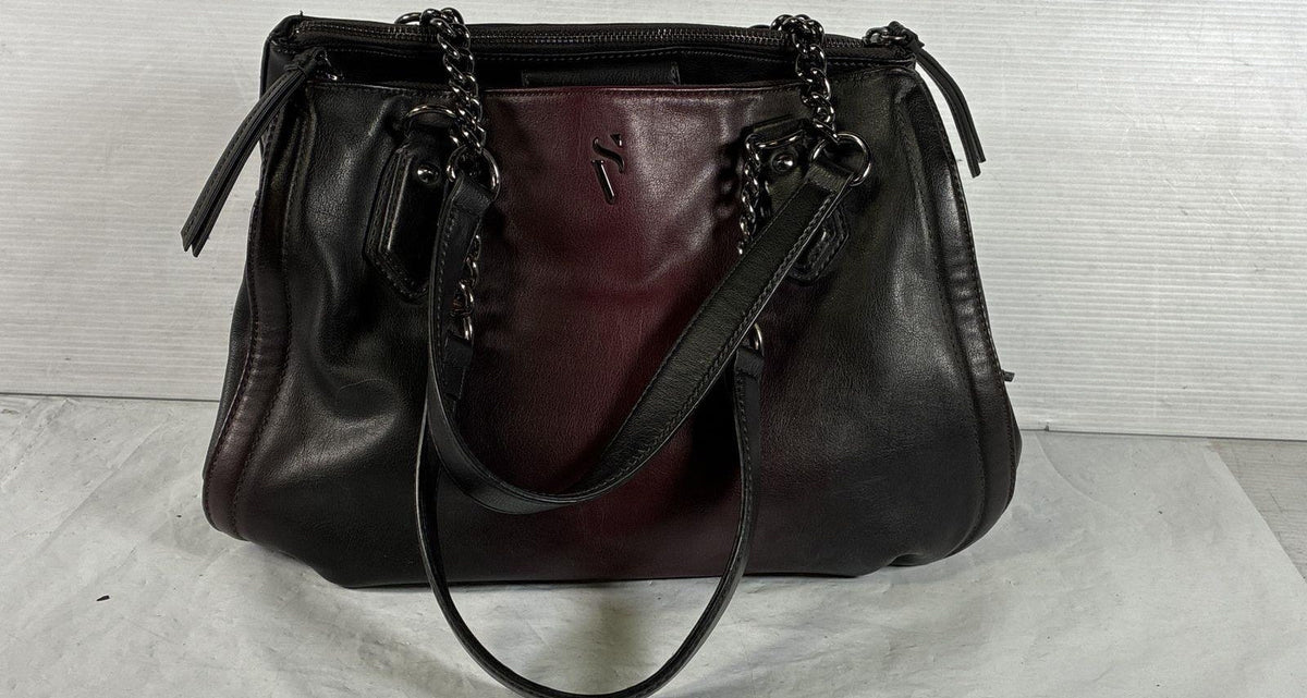 Simply Vera Vera Wang Black Burgundy Leather Inner Zipped Pockets Tote Bag