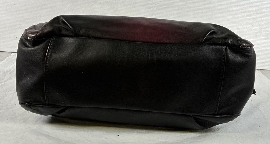 Simply Vera Vera Wang Black Burgundy Leather Inner Zipped Pockets Tote Bag