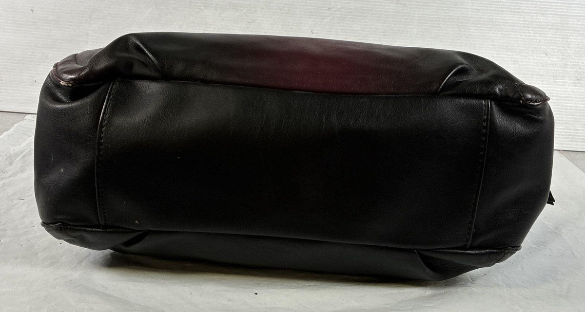 Simply Vera Vera Wang Black Burgundy Leather Inner Zipped Pockets Tote Bag