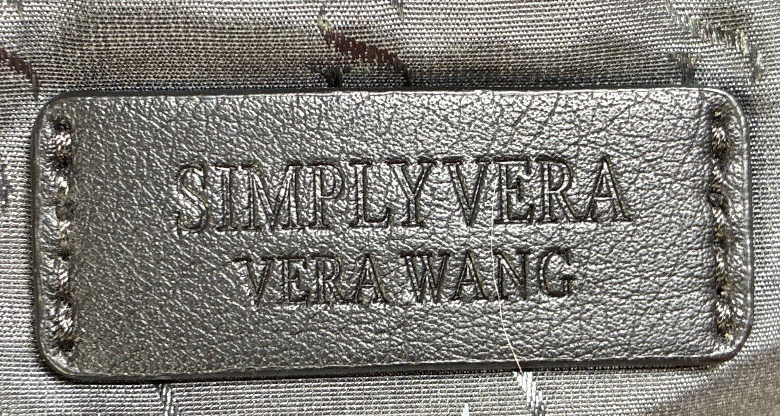 Simply Vera Vera Wang Black Burgundy Leather Inner Zipped Pockets Tote Bag