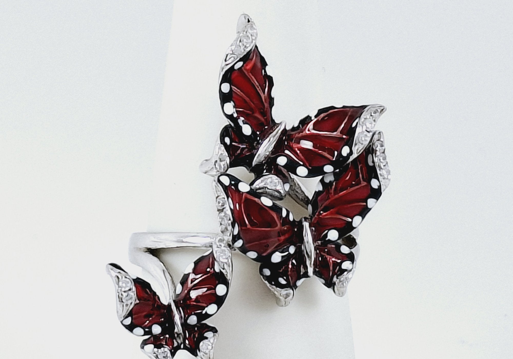 925 Silver Enamel Crystal Butterfly Statement Ring 6.5