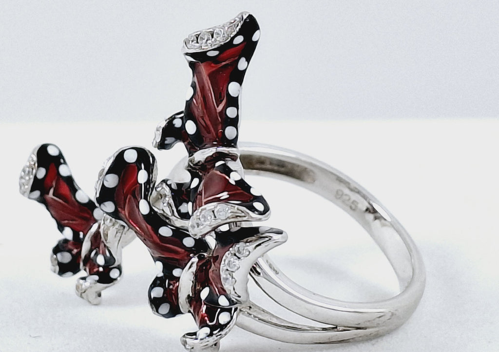 925 Silver Enamel Crystal Butterfly Statement Ring 6.5