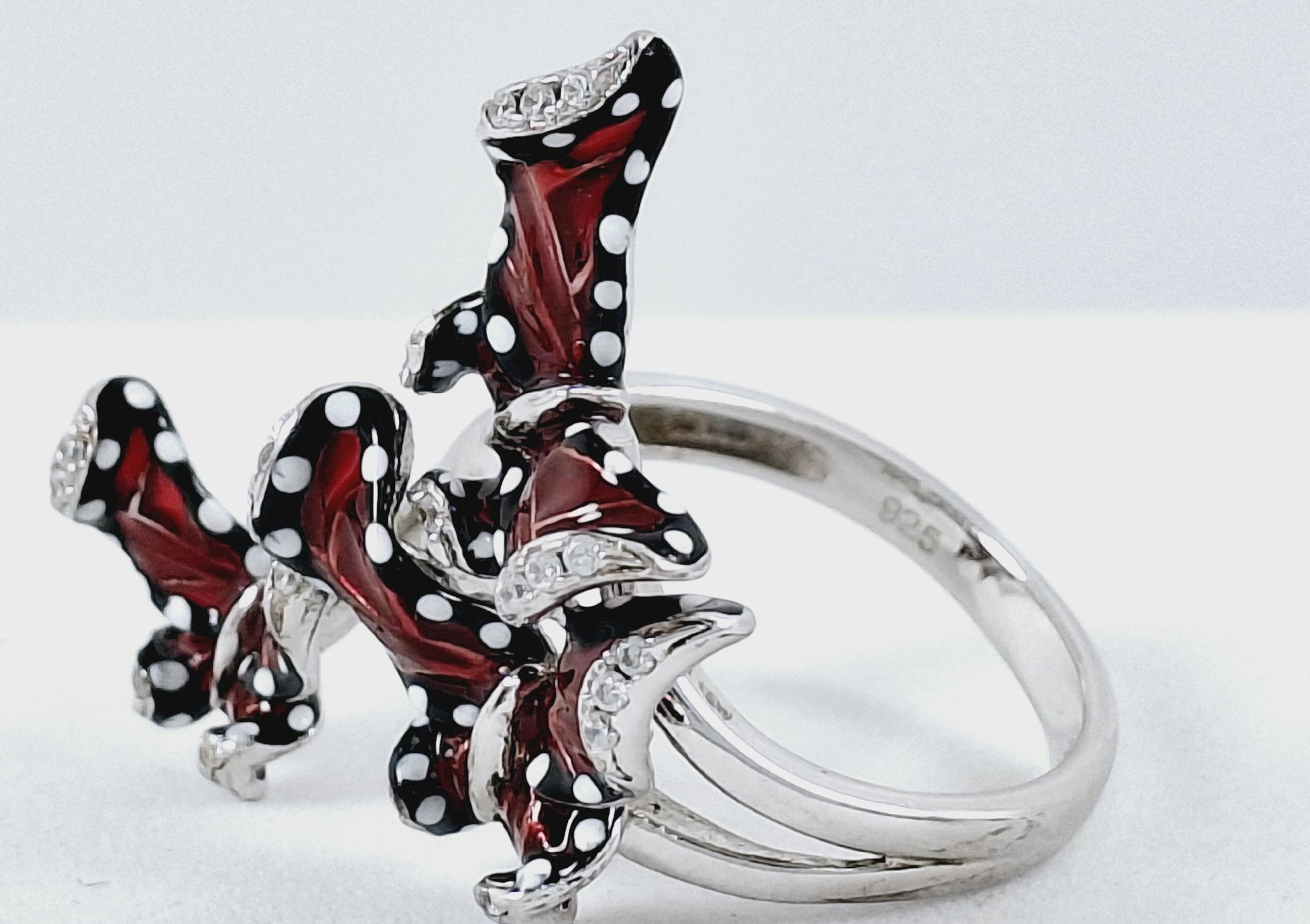 925 Silver Enamel Crystal Butterfly Statement Ring 6.5