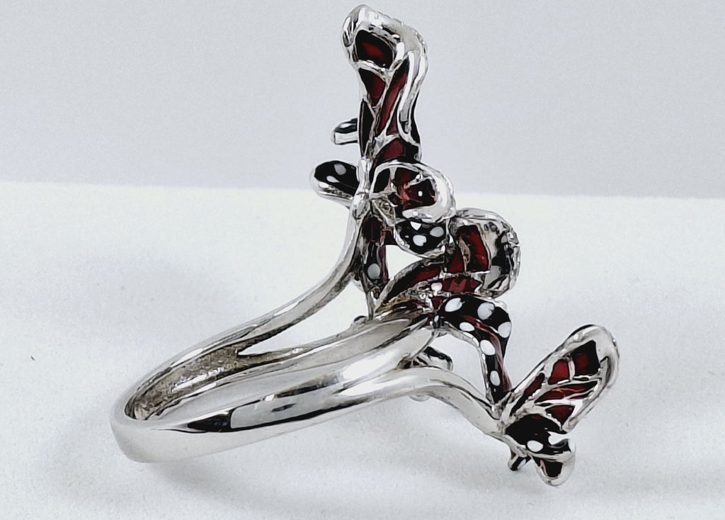925 Silver Enamel Crystal Butterfly Statement Ring 6.5