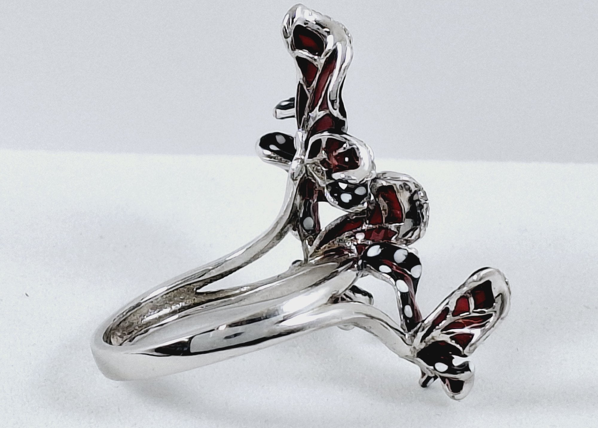 925 Silver Enamel Crystal Butterfly Statement Ring 6.5